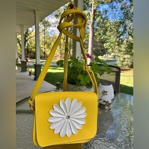 Sunny Yellow Crossbody Bag with White Floral Detail